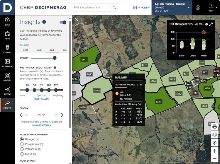 Screenshot of a mapping program to support sustainable agriculture